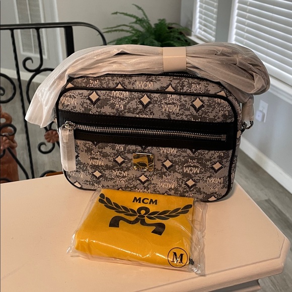 MCM Monogram Crossbody Bag in Black & Ivory - Picture 7 of 9